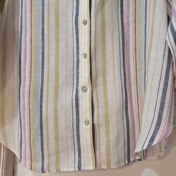 Women's Chico's Multi Stripe Linen Shirt, Size 8 - Picture 6 of 13